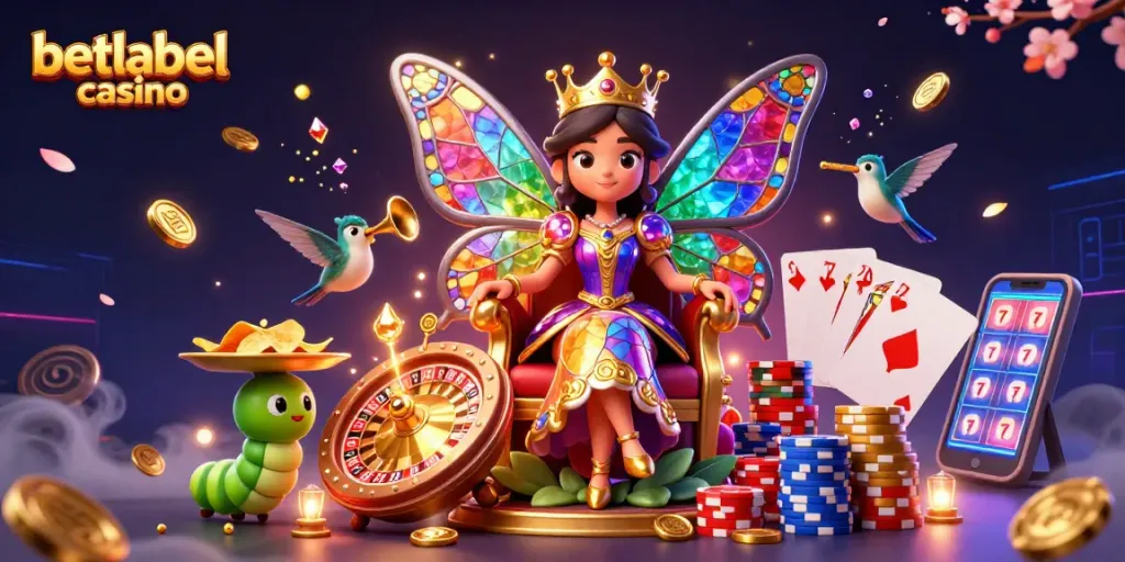 Experience the vibrant world of betlabel casino with a whimsical 3D scene of colorful characters and casino elements.